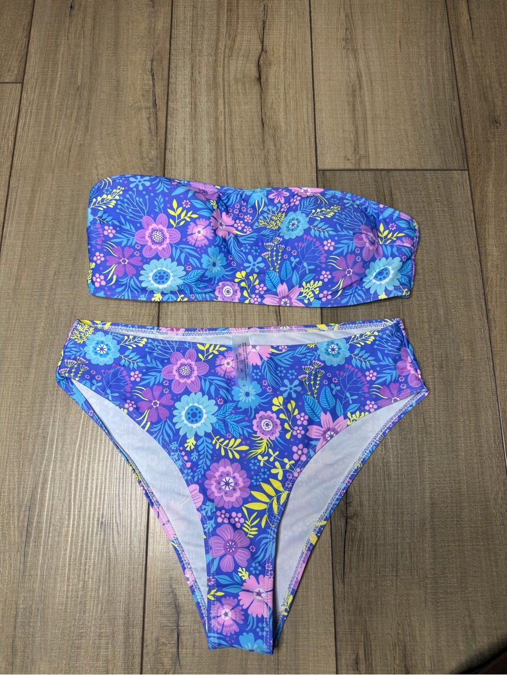 Floral Bandeau Bikini Set in Blue & Purple